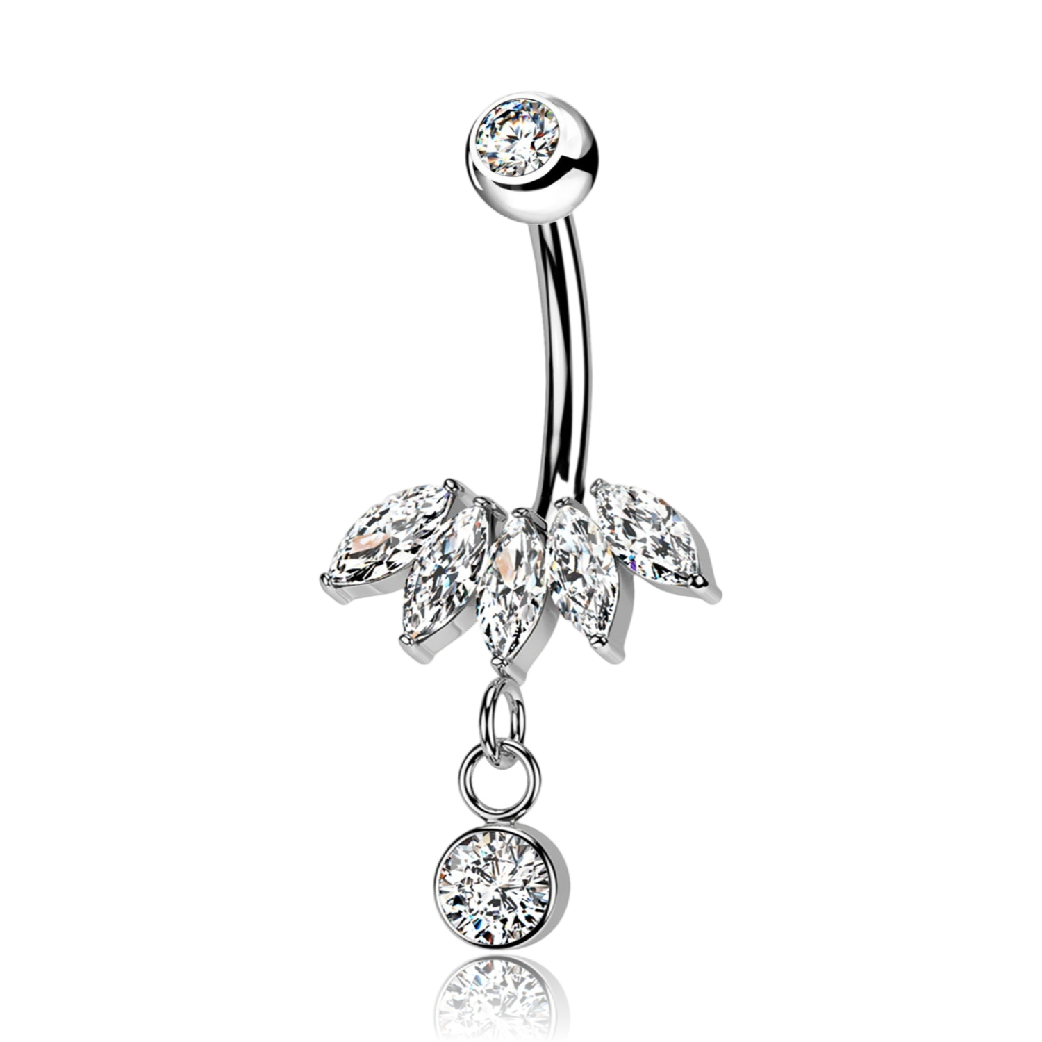 Piercing Banana Ombelico in Titanio con Cristalli e Pendente