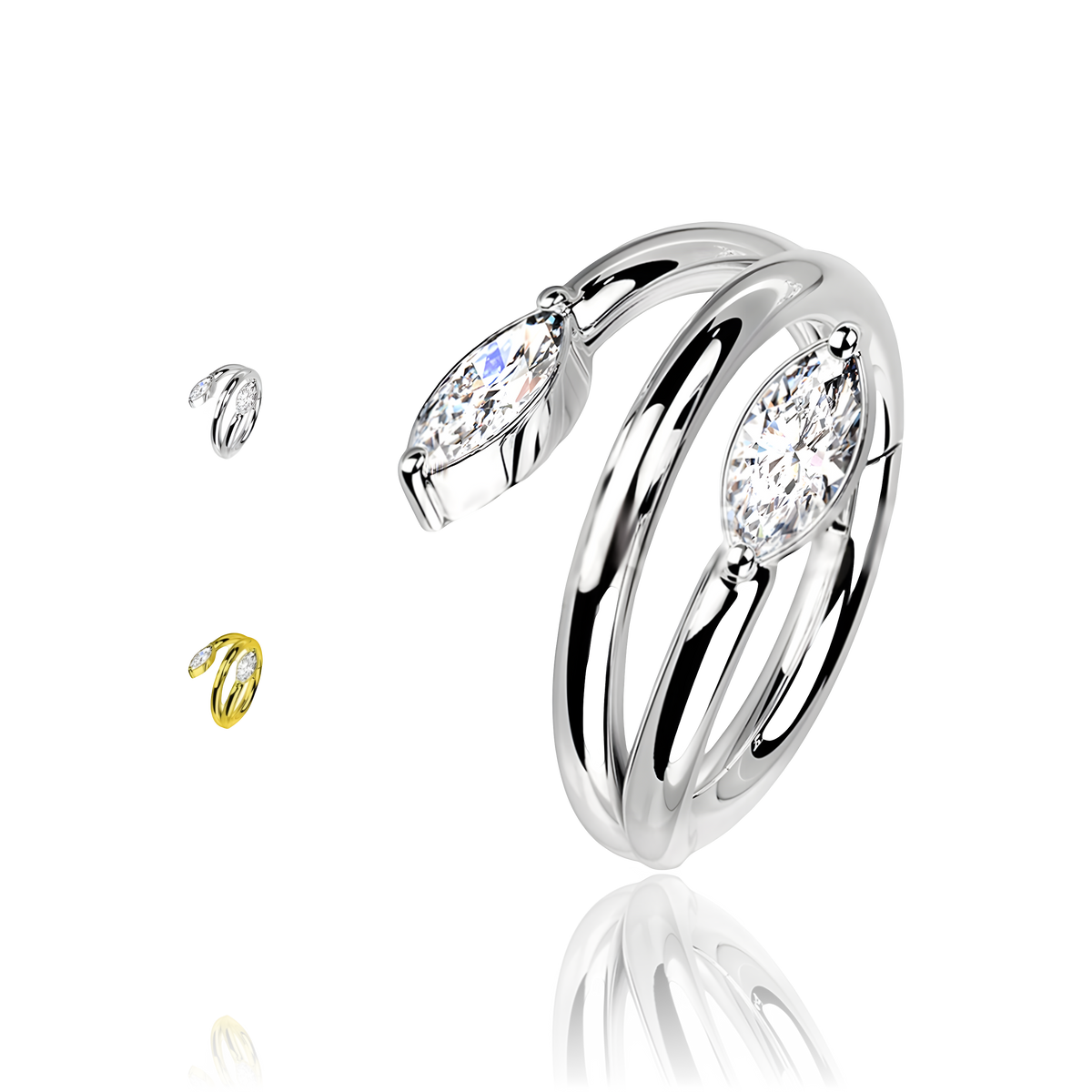Cerchio Clicker in Titanio a Forma di Serpente con 2 Cristalli