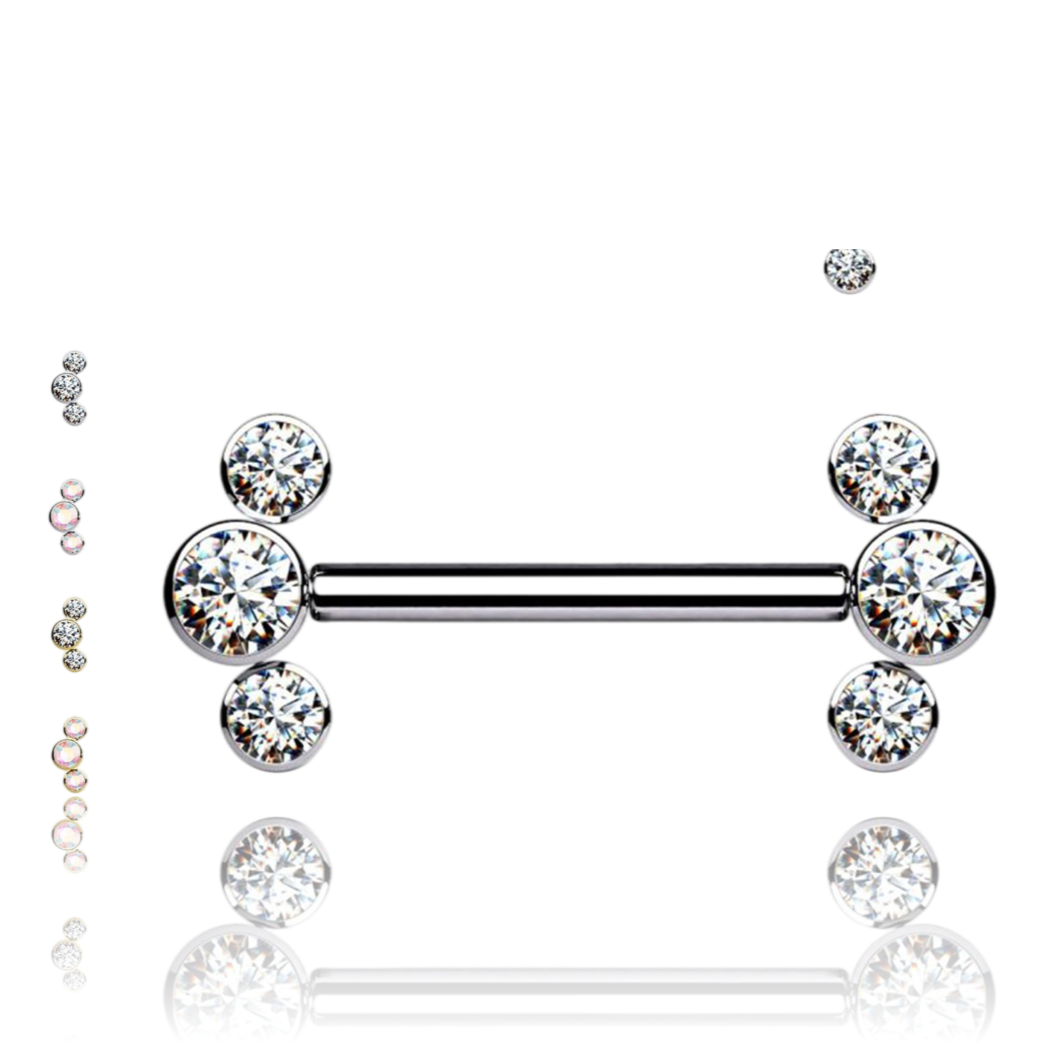 Barbell Capezzolo senza Fili con 3 Cristalli Push-in