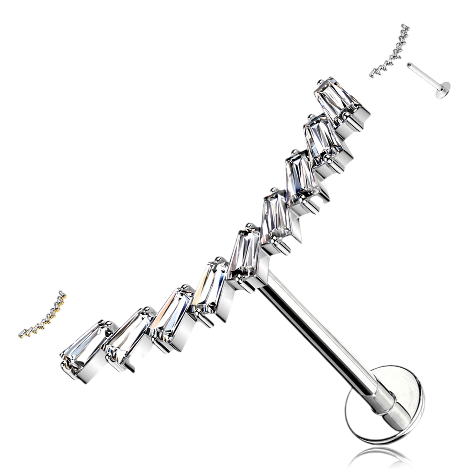 Piercing Labret a forma di nove Baguette Cristalli Rettangolari