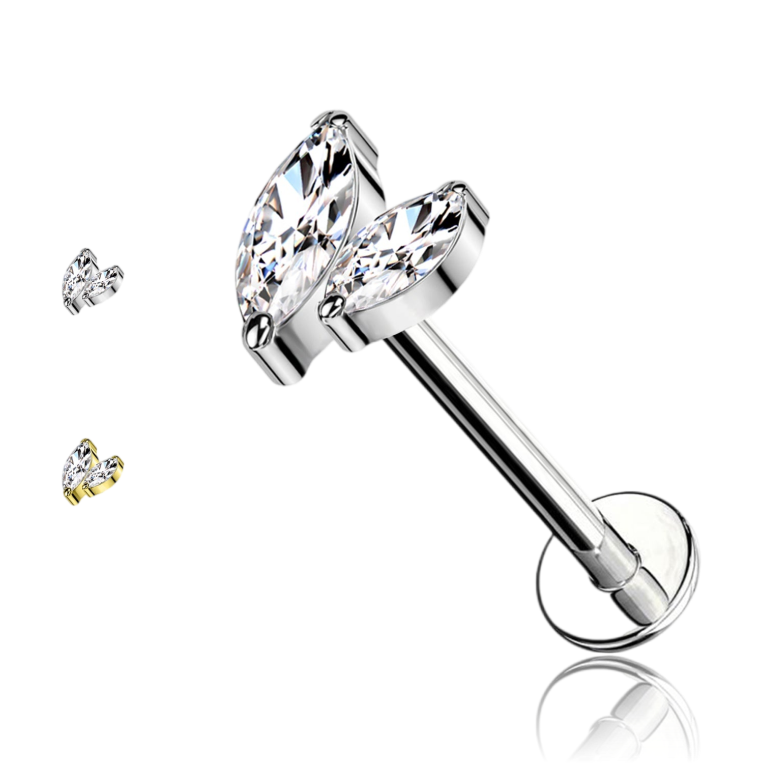 Piercing Labret a Forma di Doppia Foglia in Titanio con Filettatura Interna