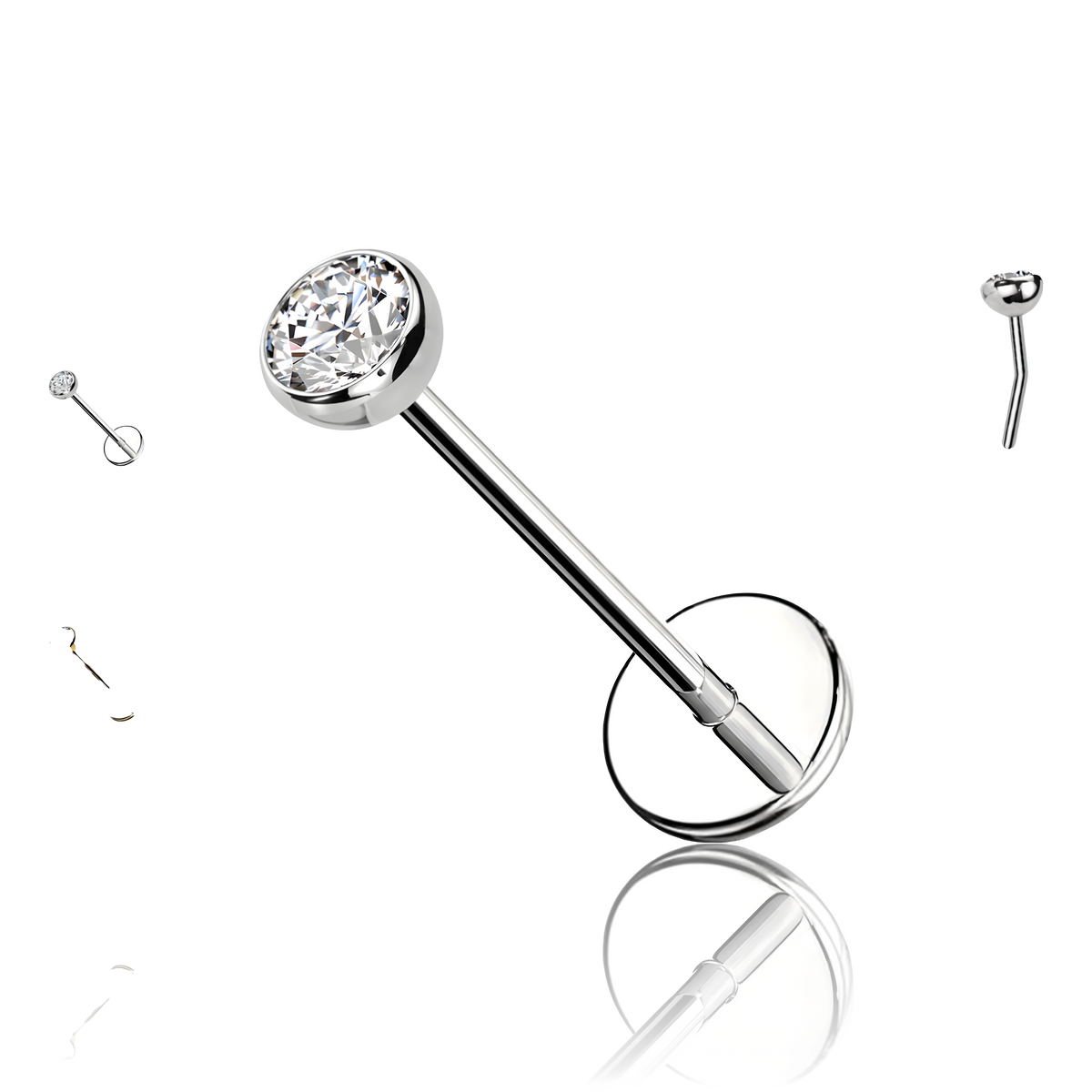 Labret in Titanio con Cristallo – Push In