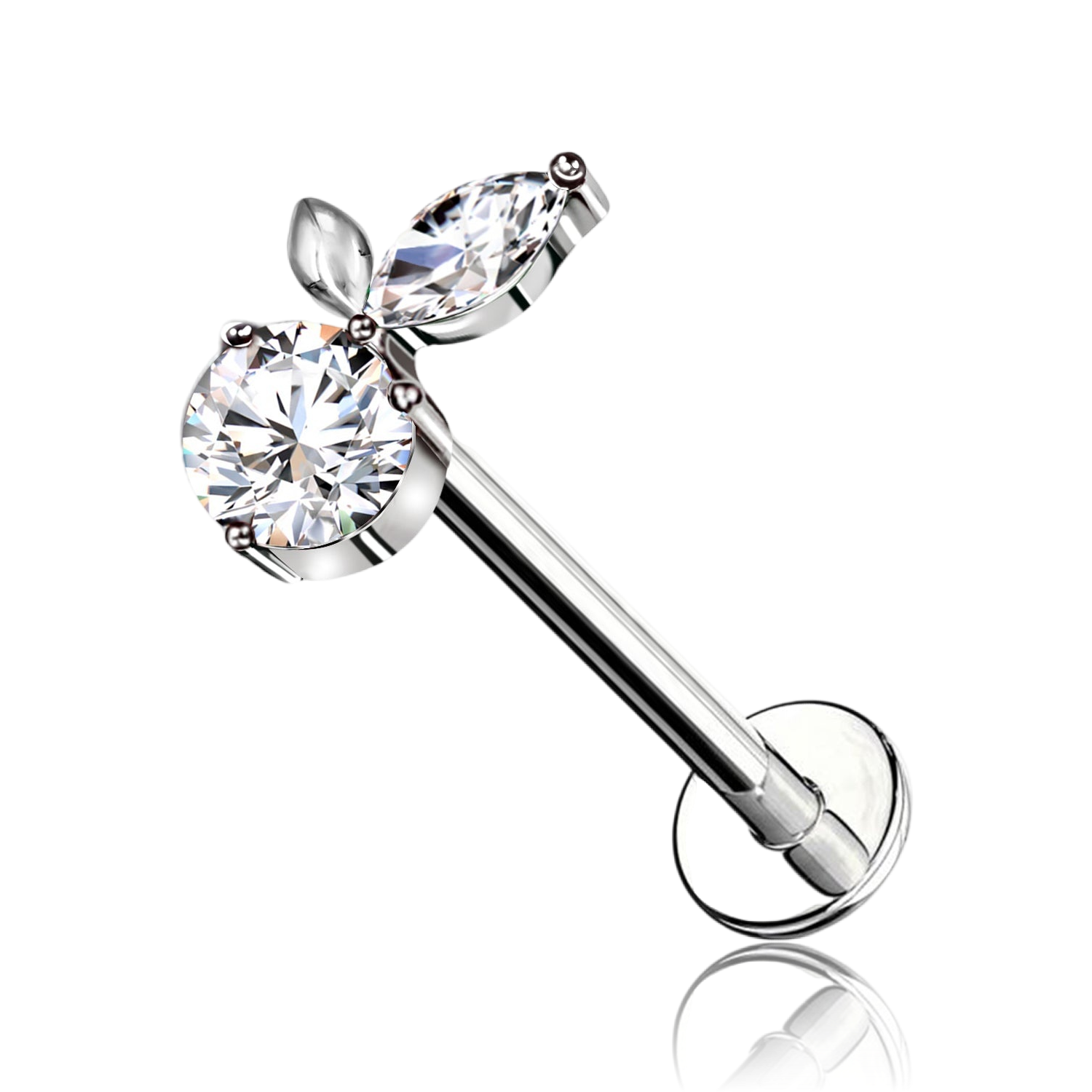 Piercing Labret in Titanio con Cristallo a Forma di Carota e con Filettatura Interna