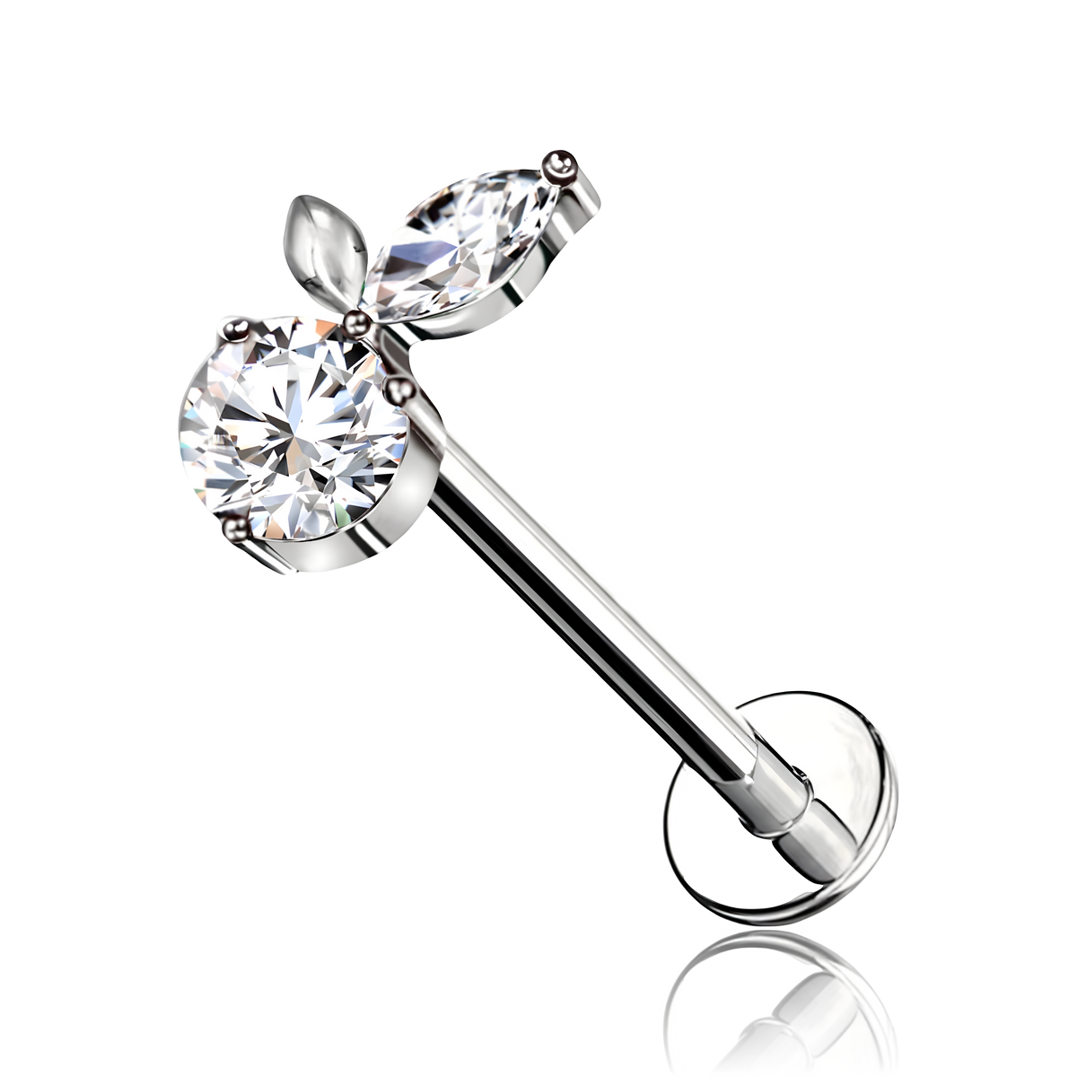 Labret in Titanio con Cristallo a Forma di Carota e con Filettatura Interna