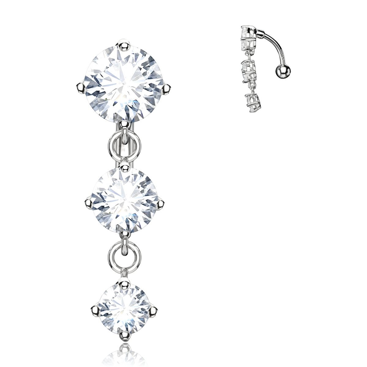 Piercing  Ombelico Inverso con tre cristalli trasparenti