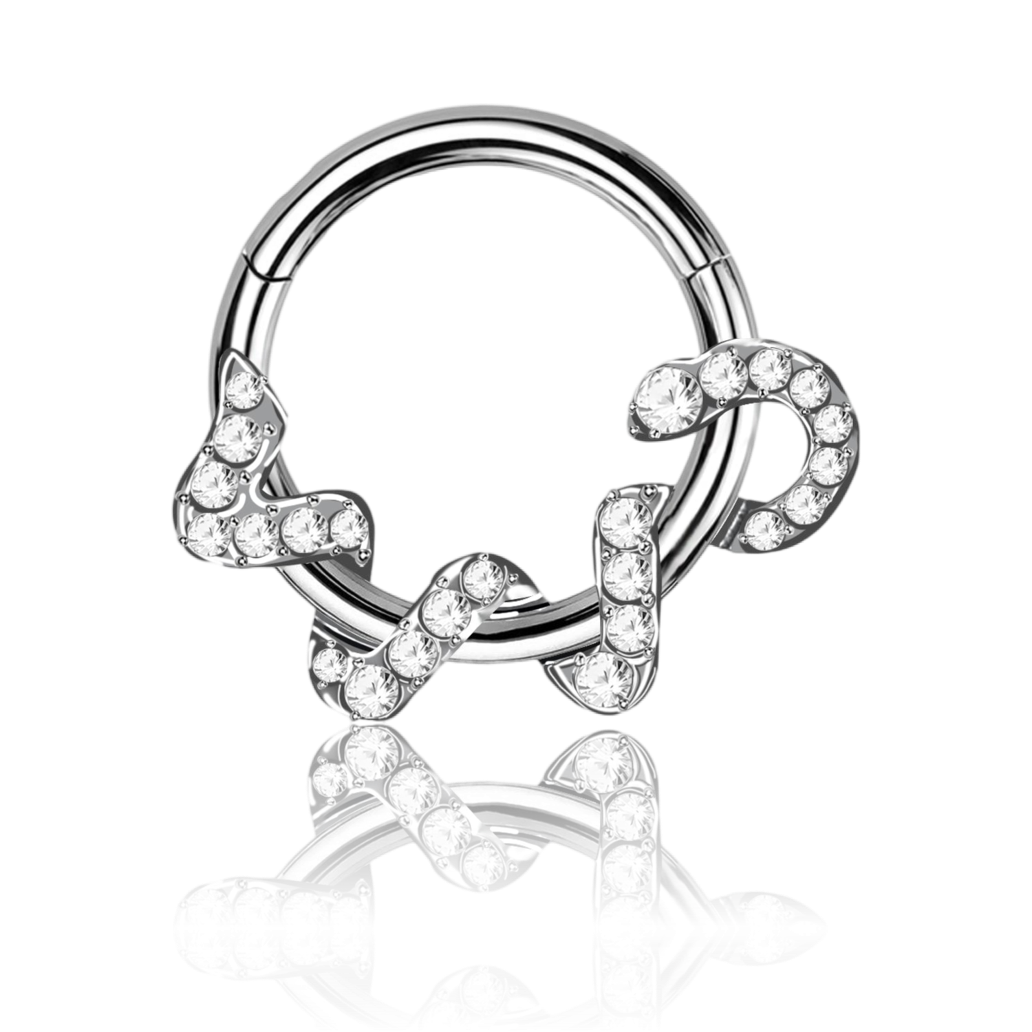 Piercing Cerchio Clicker in Titanio con Serpente Intrecciato e Cristalli