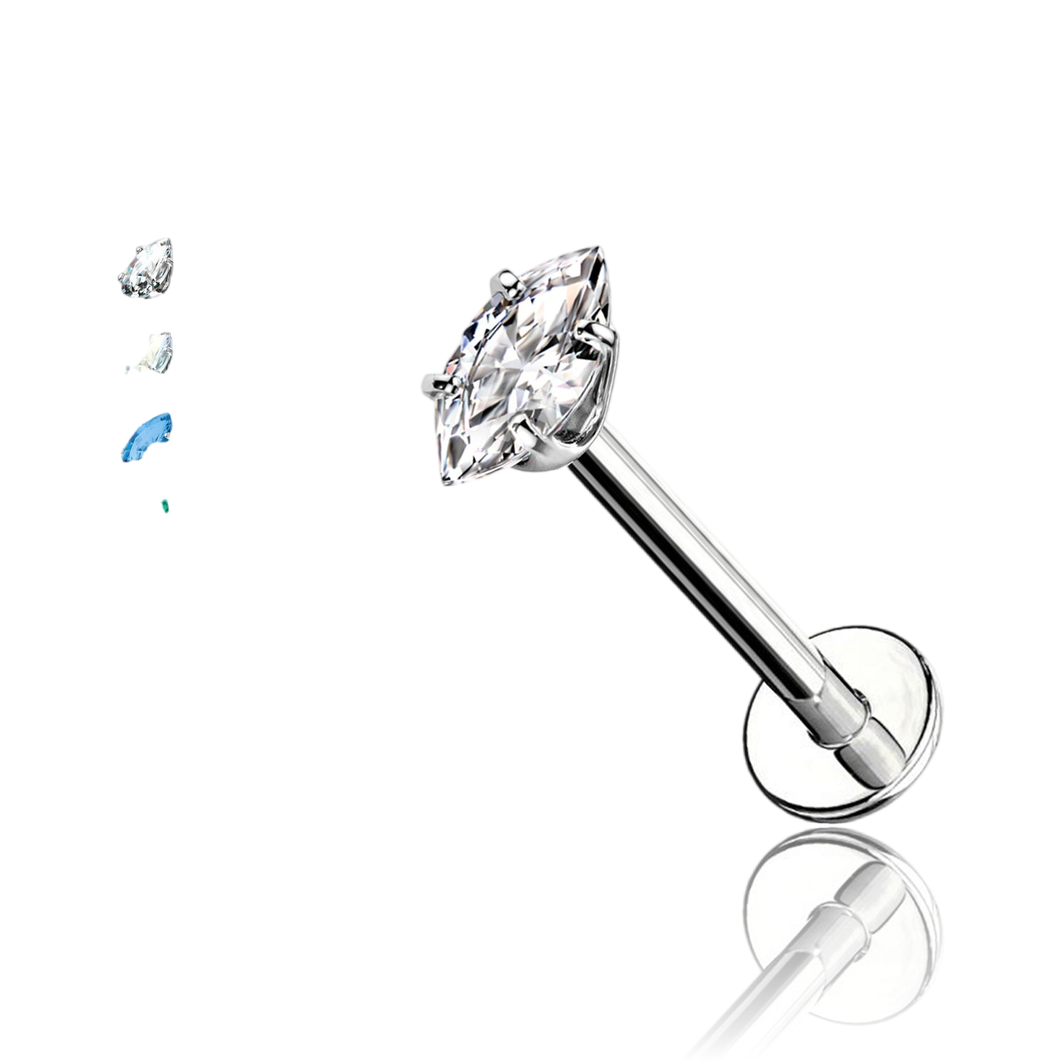 Piercing Labret con Cristallo Forma "Oliva" in Titanio