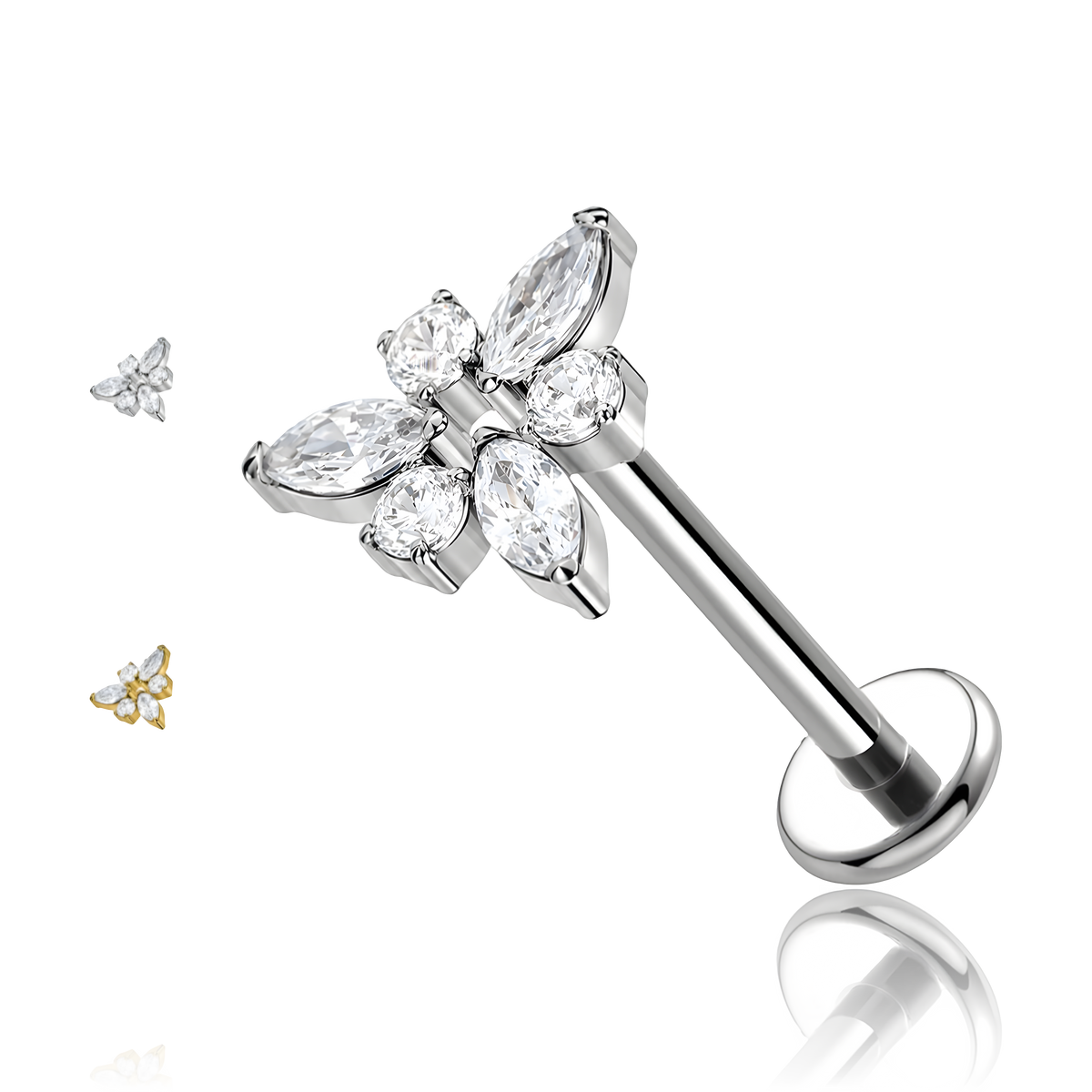 Labret in Titanio con Cristalli Rotondi e a Navette
