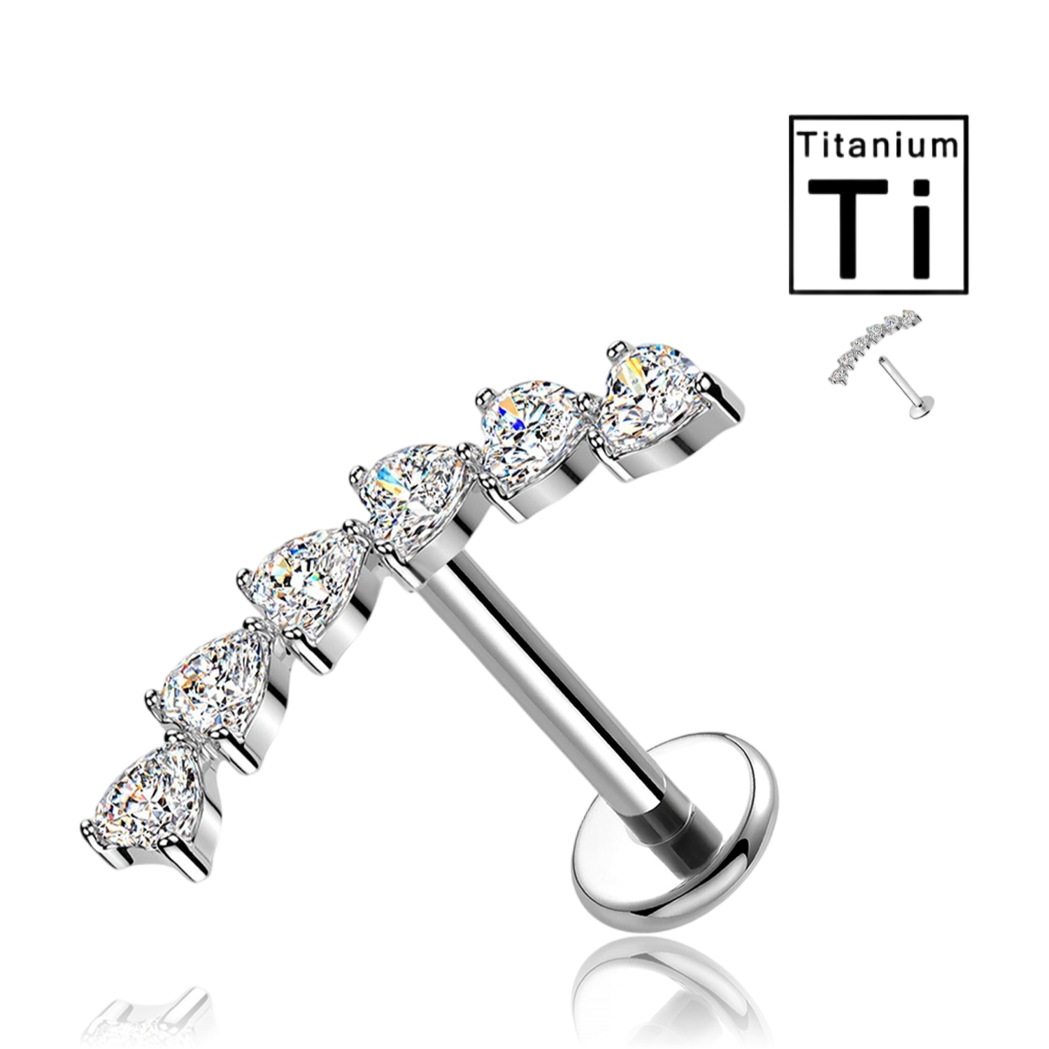 Piercing Labret con Cristalli Marquise a Ventaglio in Titanio
