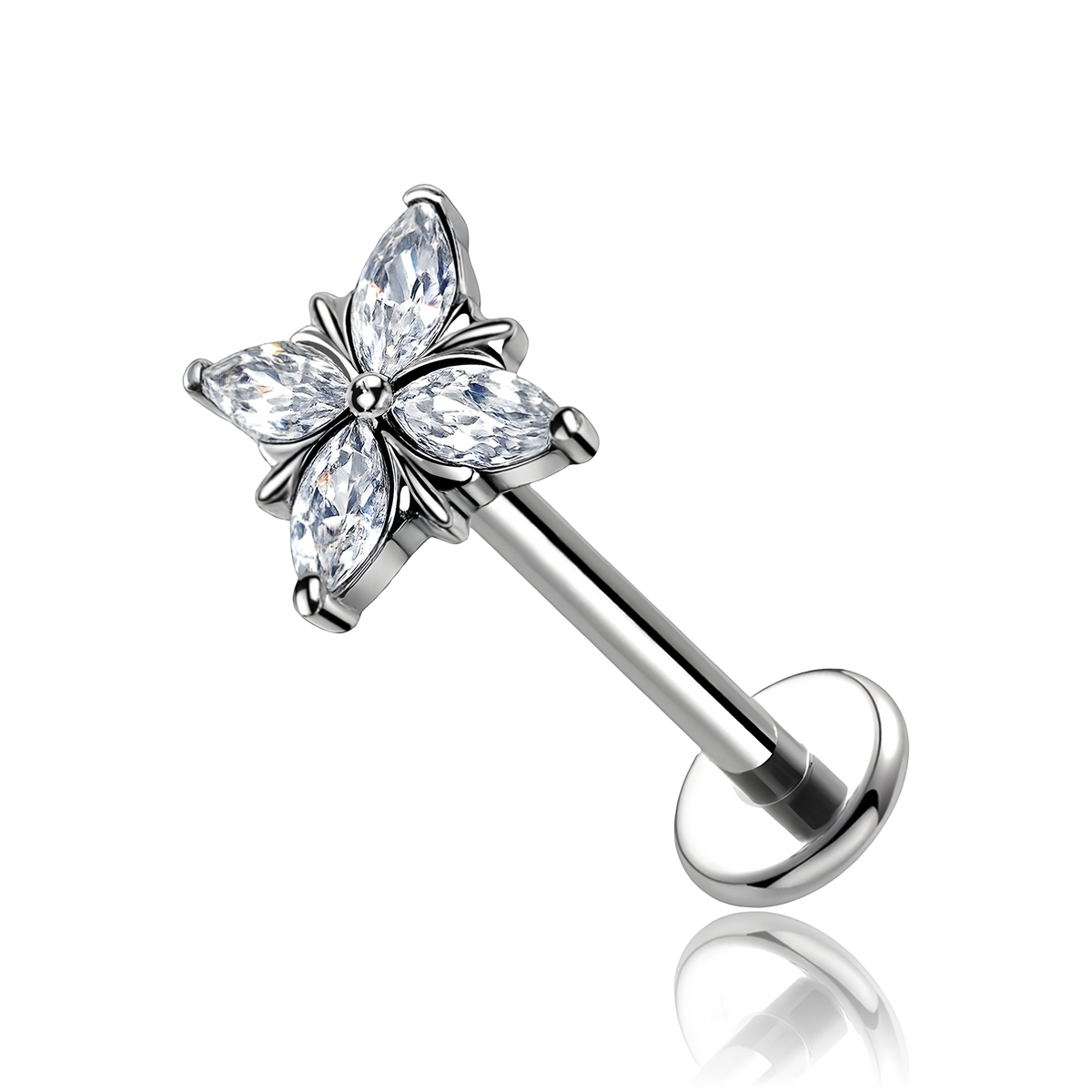 Labret in Titanio con Quattro Cristalli