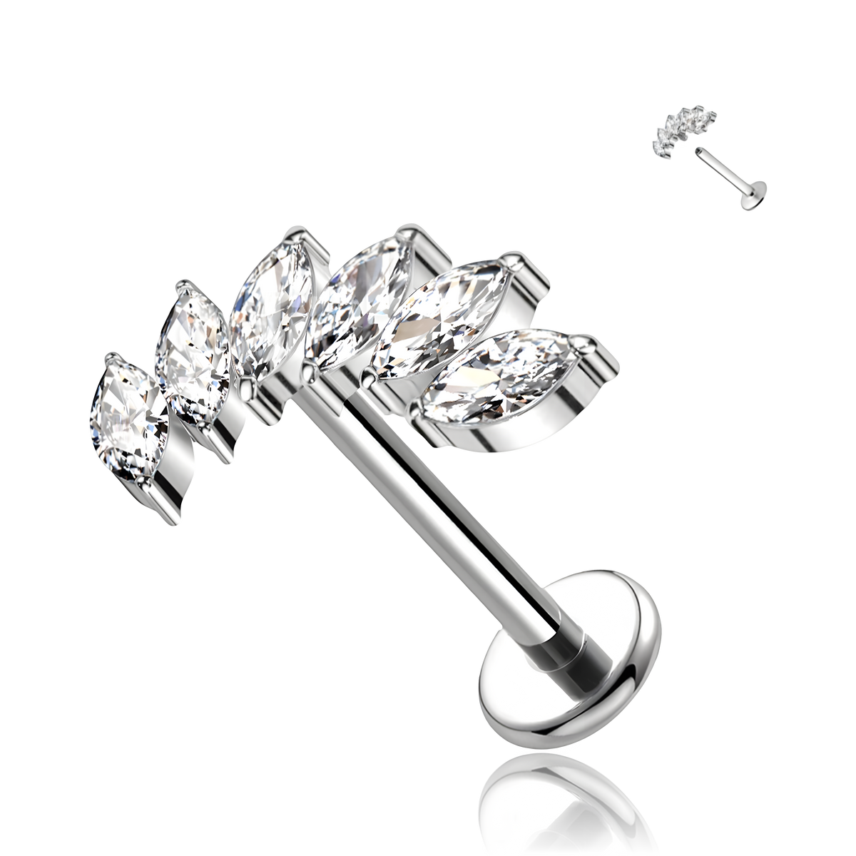 Labret con Cristalli Marquise a Ventaglio e con Filettatura Interna