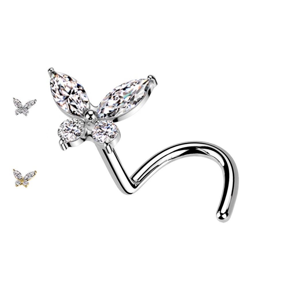 Nostril Piercing con Cristallo Farfalla Oro e Argento