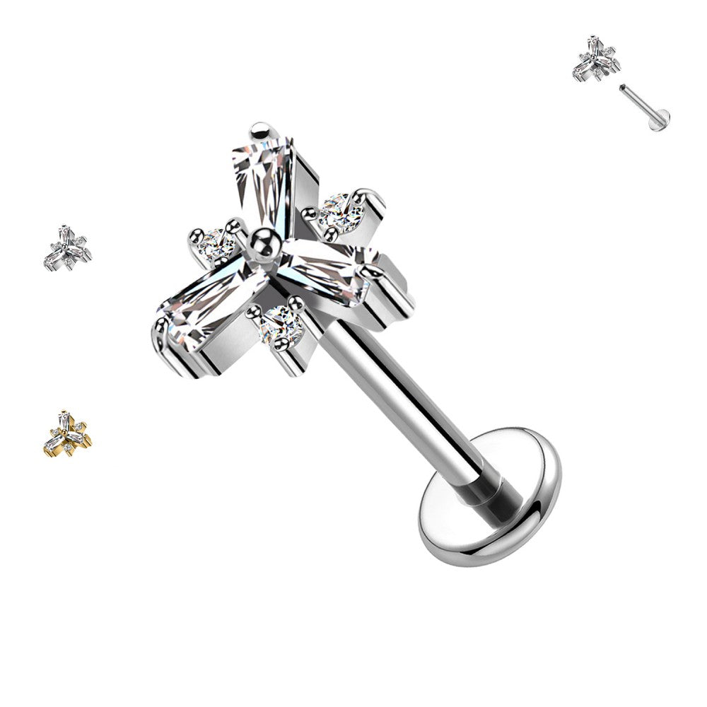 Labret con Croce di Cristalli in Acciaio Chirurgico