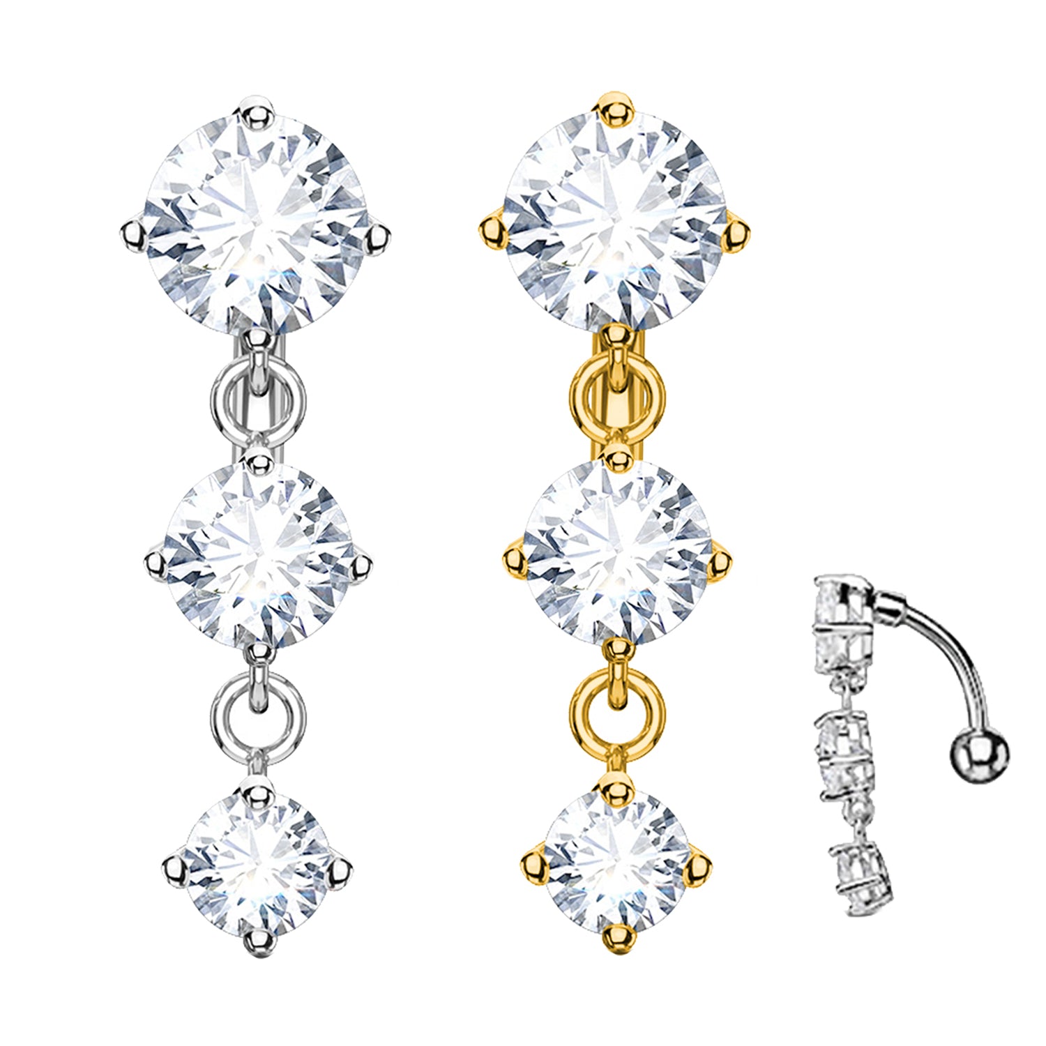 Piercing  Ombelico Inverso con tre cristalli trasparenti