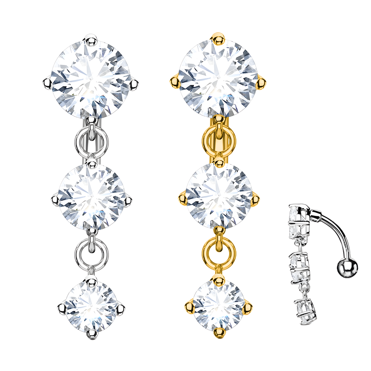 Piercing  Ombelico Inverso con tre cristalli trasparenti