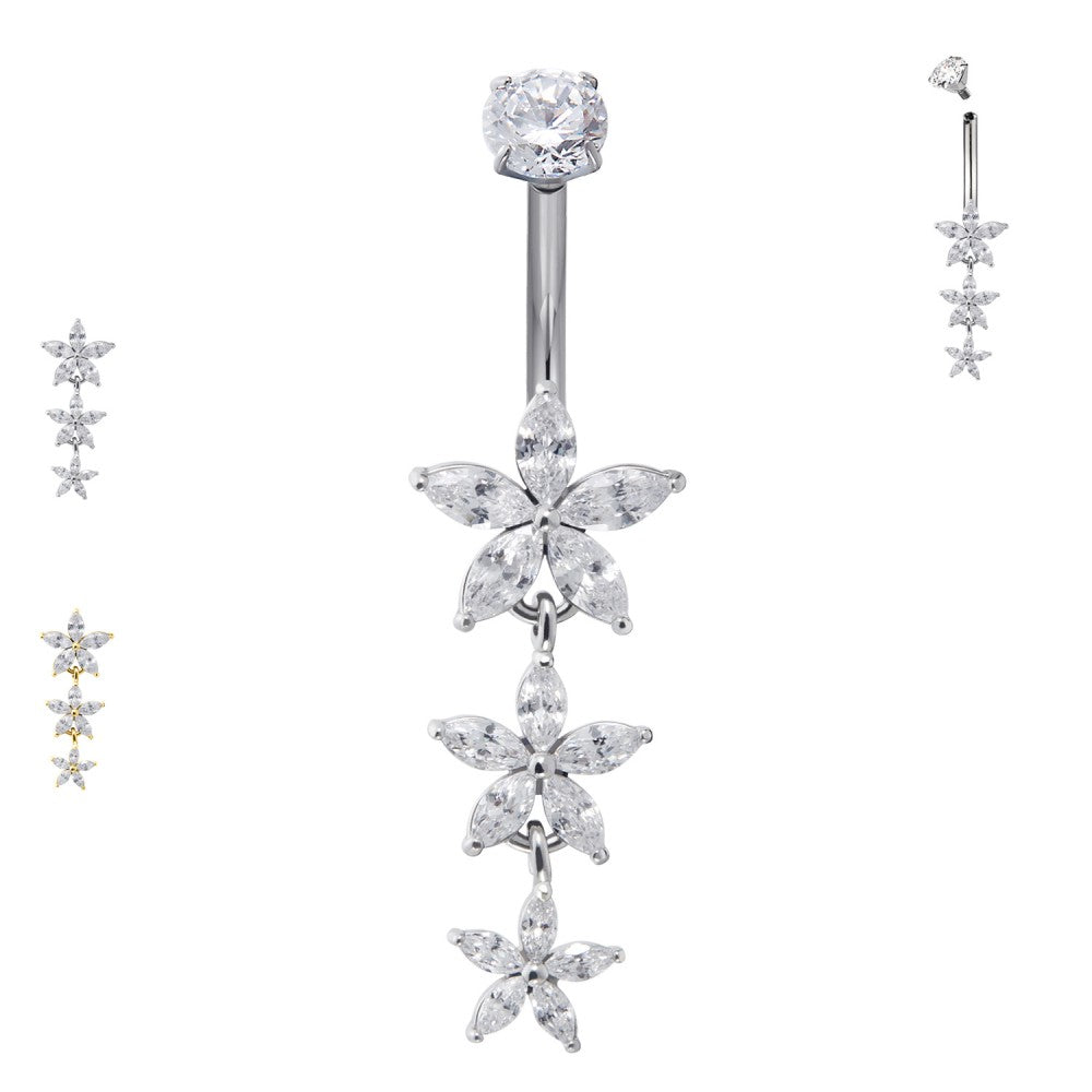 Navel Piercing Ombelicale Fiore con Cristalli Oro