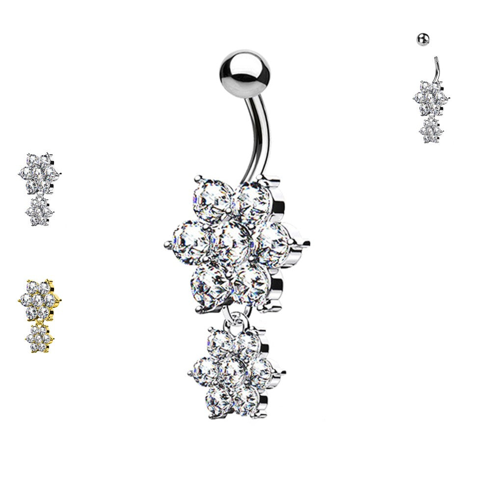 Navel Piercing Ombelico Fiore con Cristalli Luminosi