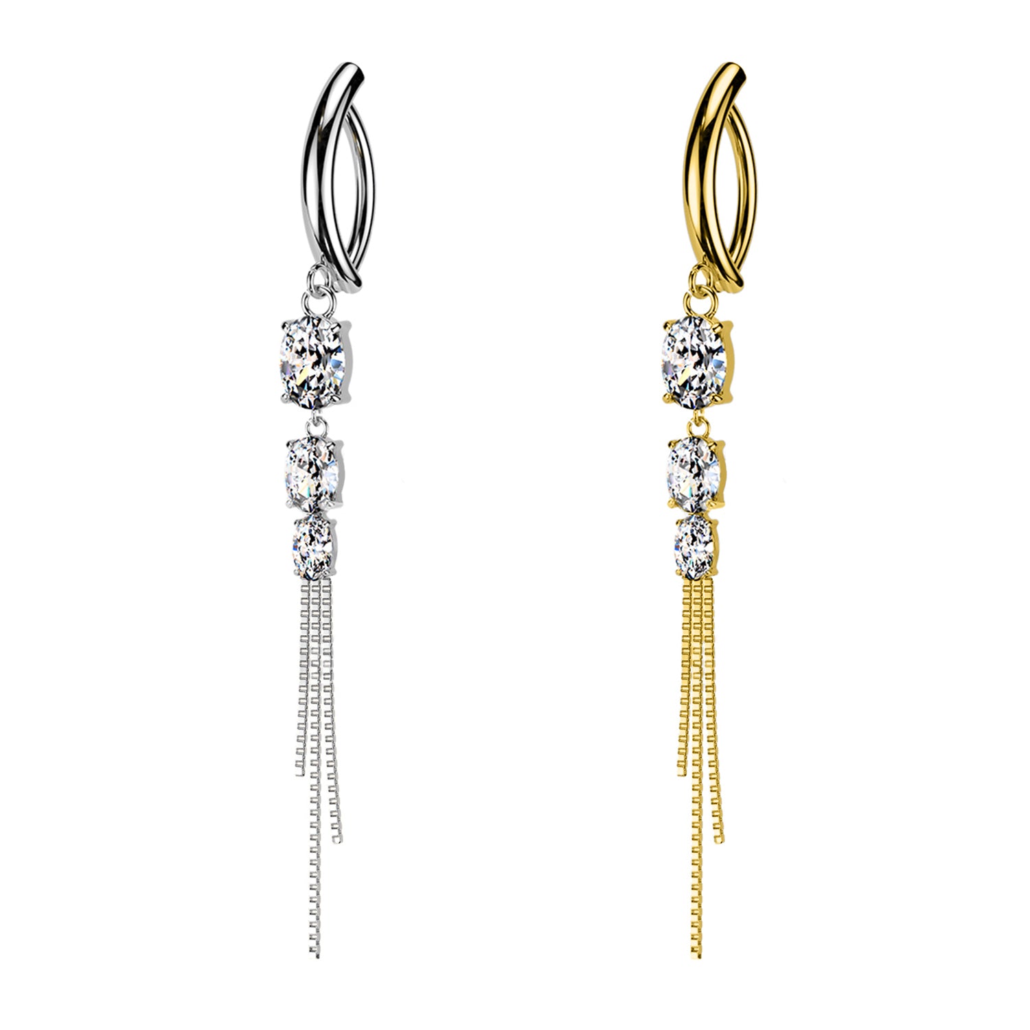 Piercing Ombelico Tre Cristalli Catenelle