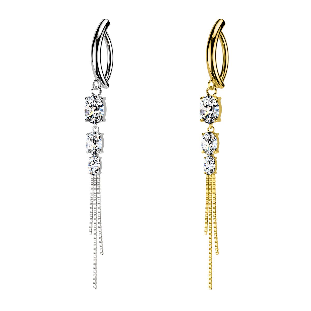 Piercing Ombelico Tre Cristalli Catenelle