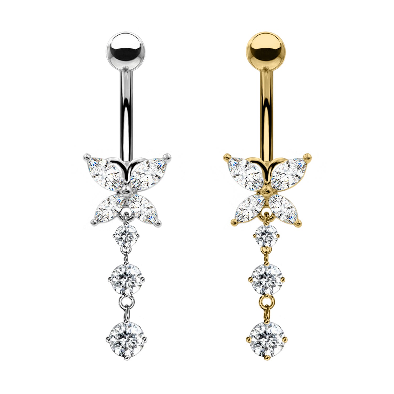 Piercing Ombelico Farfalla con Cristalli Pendenti