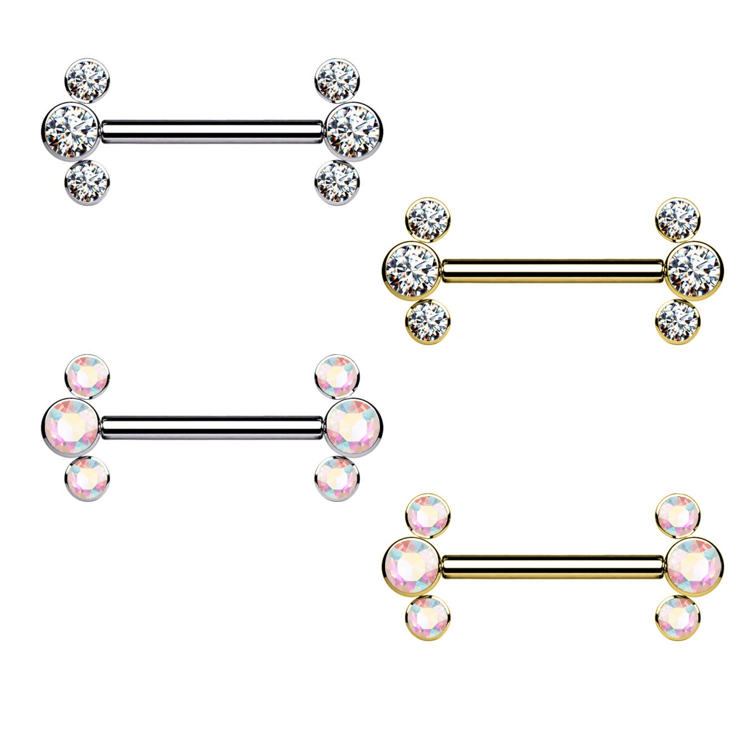Barbell Capezzolo senza Fili con 3 Cristalli Push-in