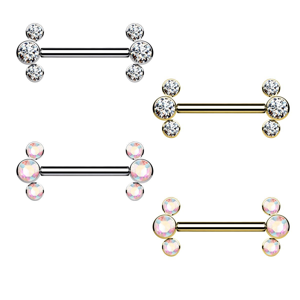 Barbell Capezzolo senza Fili con 3 Cristalli Push-in