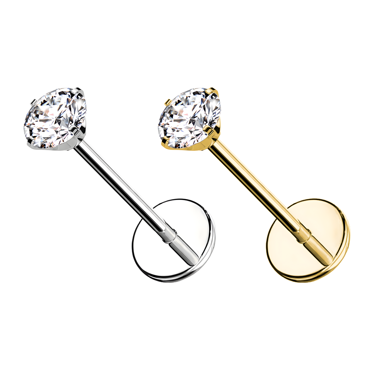 Piercing Labbro con Cristallo Rotondo-Push in
