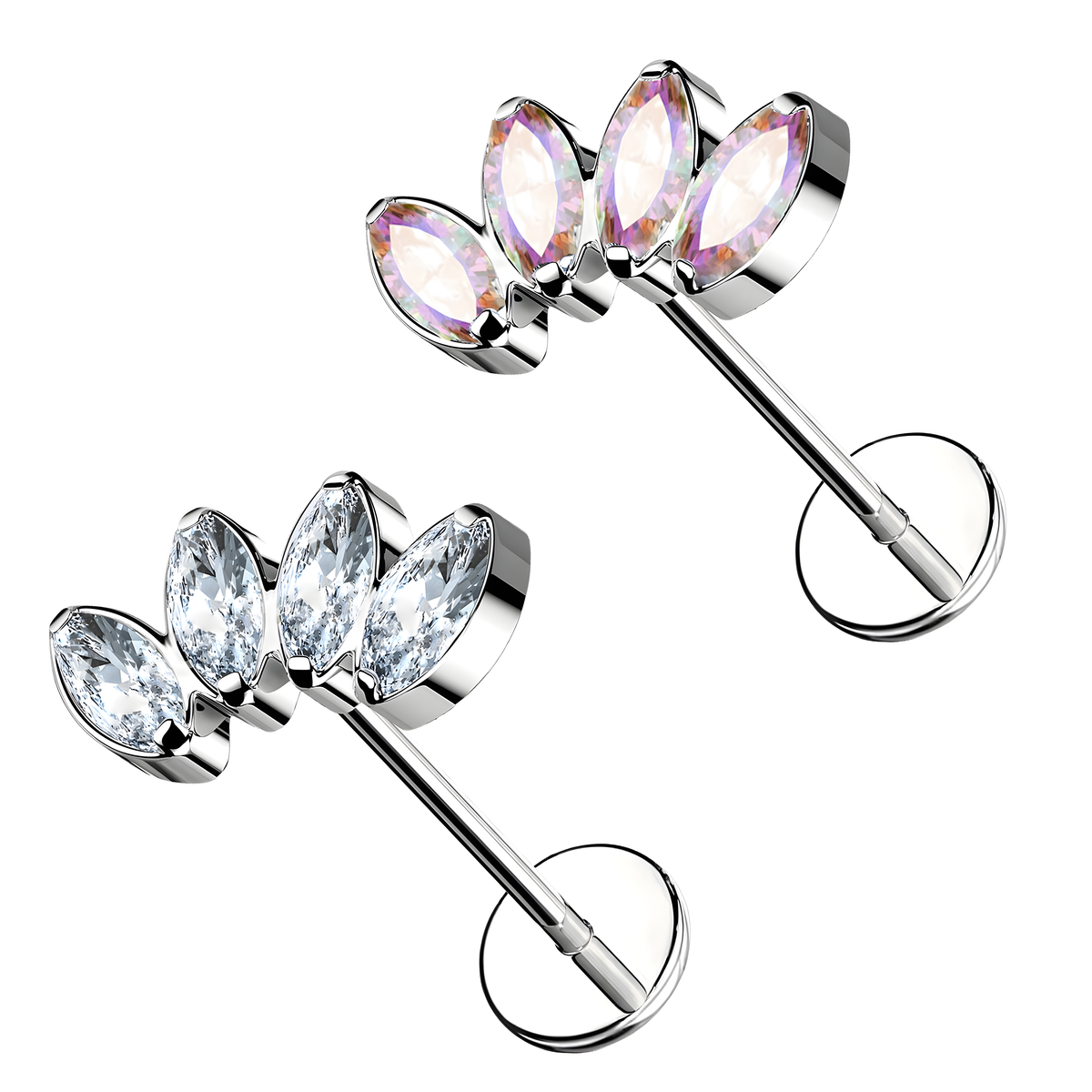 Labret in Titanio con quattro Cristalli -Push-in