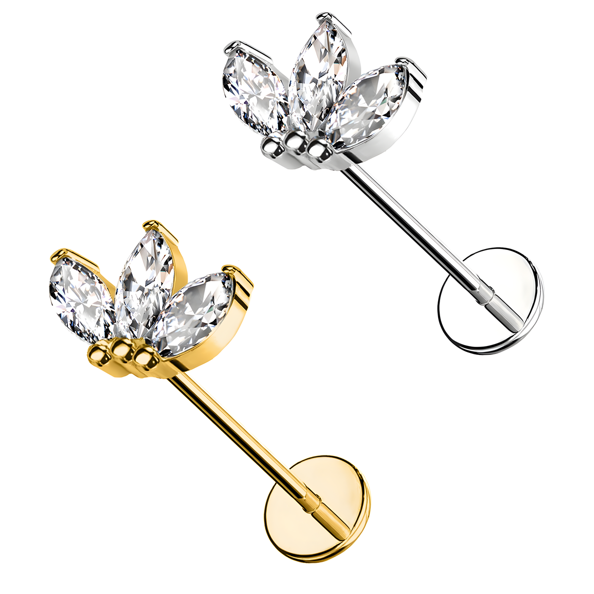 Piercing Labbro in Titanio con Fiore a Tre Petali-Push in