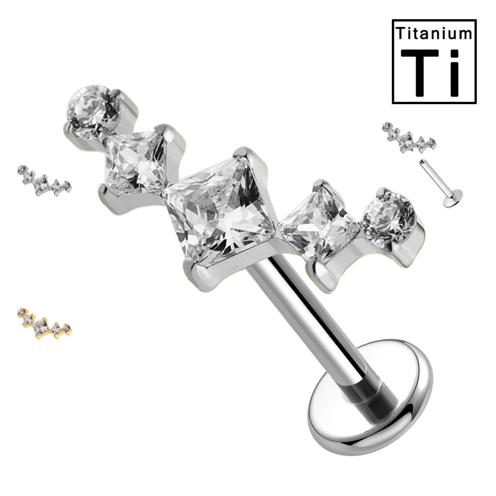 Labret in Titanio Lineare con Cristalli Trasparenti