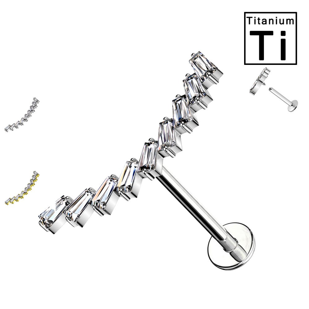 Labret Titanio con Cristalli Rectangolari e Filettatura Interna