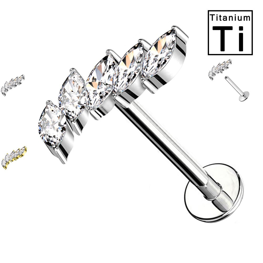 Labret in Titanio Ventaglio Curvo con Cristalli Trasparenti