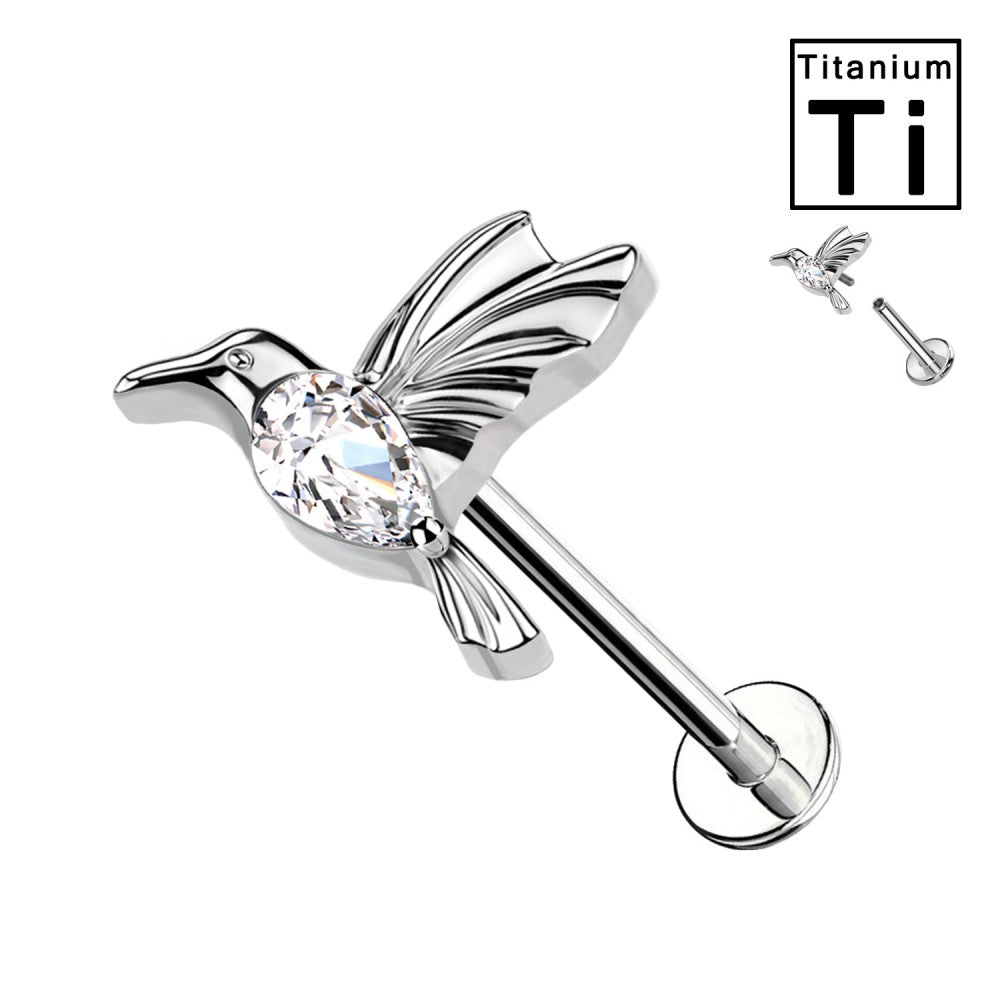 Labret Titanio Colibrì con Cristalli Filettatura Interna