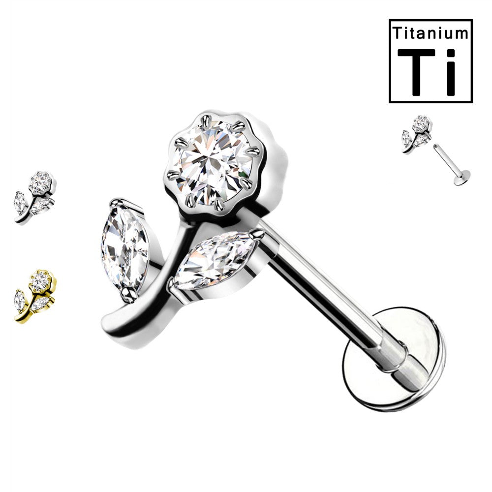 Labret Titanio con Cristalli Fiore e Foglia