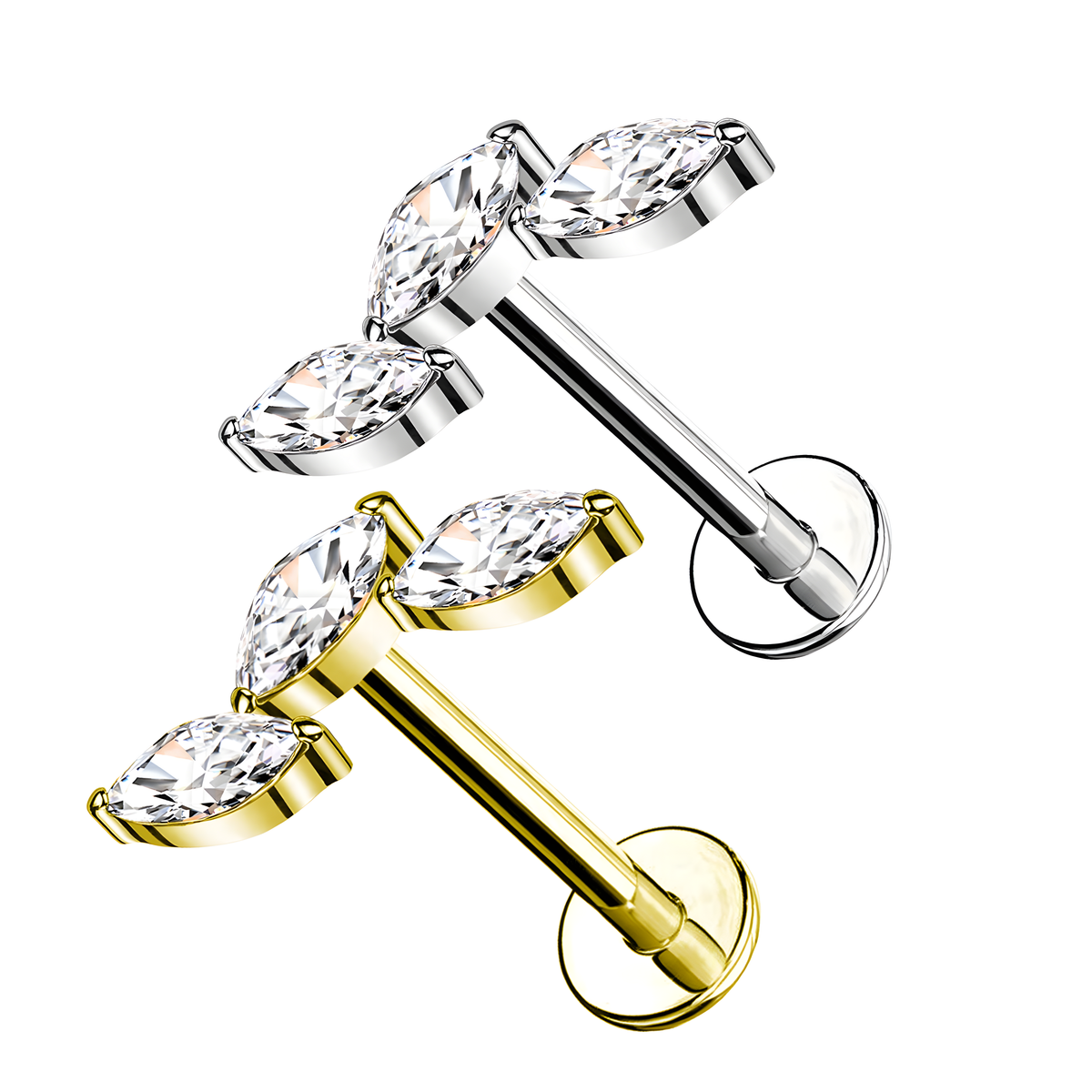 Labret in Titanio con Cristalli a Forma di Foglie e con Filettatura Interna