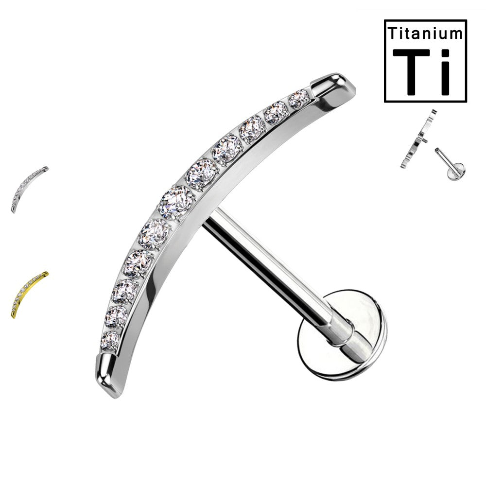 Piercing Curvo in Titanio con Cristalli Trasparenti