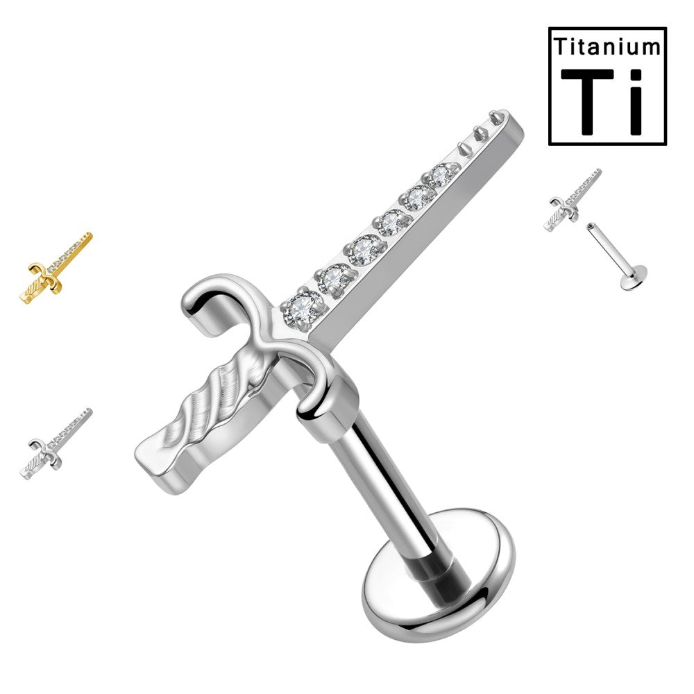 Labret Titanio con Cristalli Pugnale e Filettatura Interna
