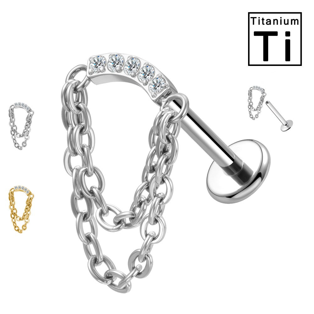 Labret Titanio a Catena Doppia con Cristalli Trasparenti