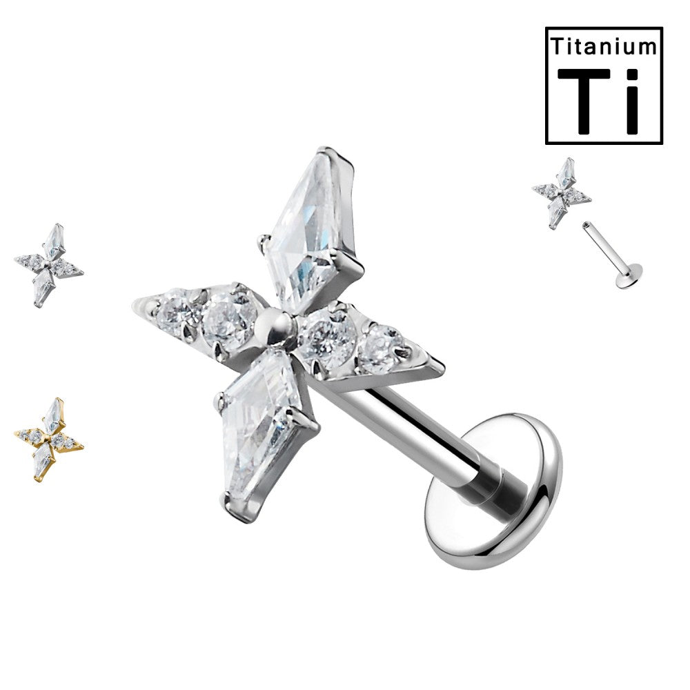 Labret Titanio con Croce e Cristalli Trasparenti