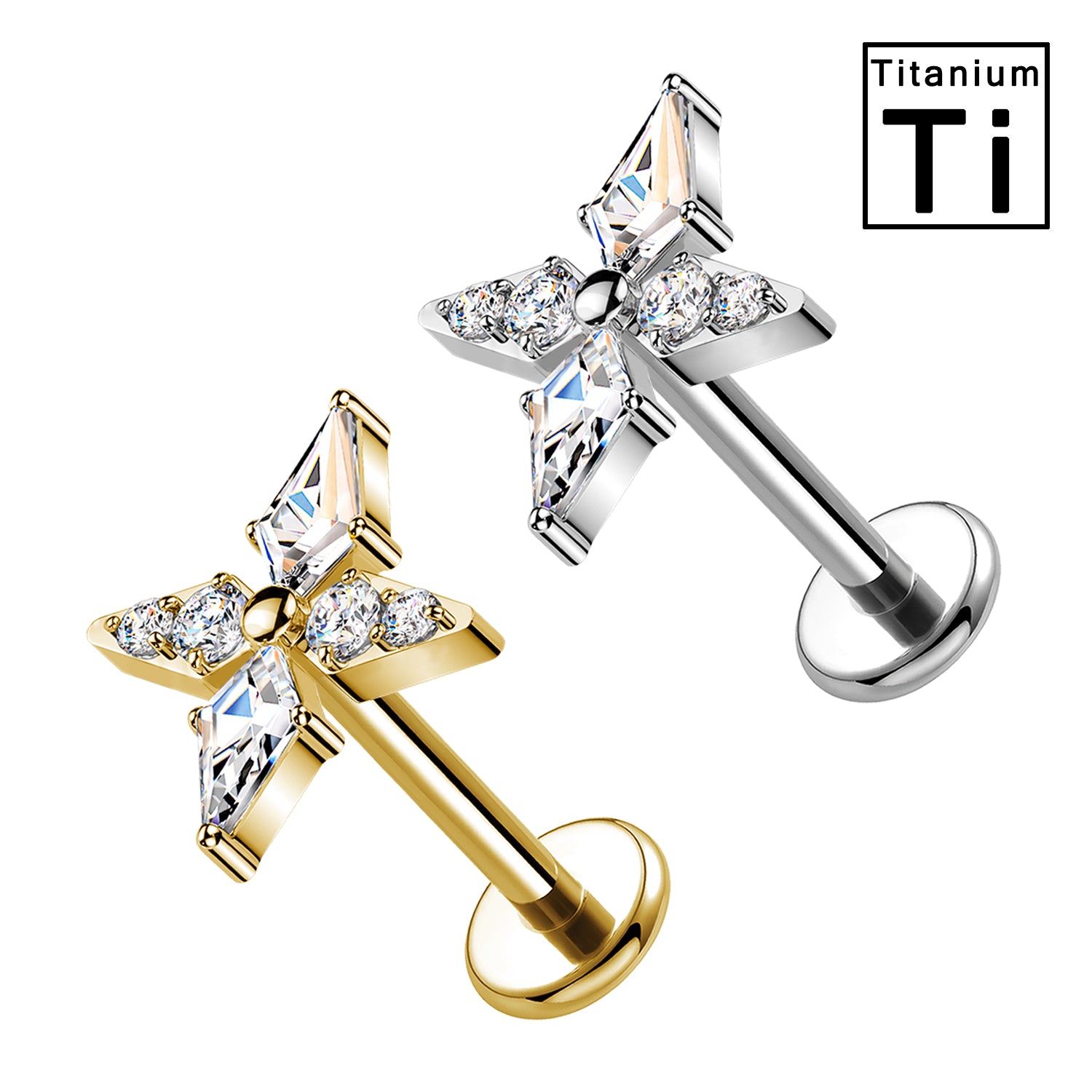 Piercing Labret in Titanio con Croce con Cristalli Filettatura Interna
