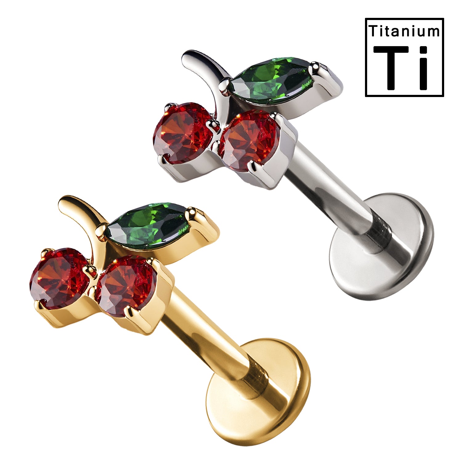 Piercing Labret in Titanio a Ciliegia con Cristalli Colorati