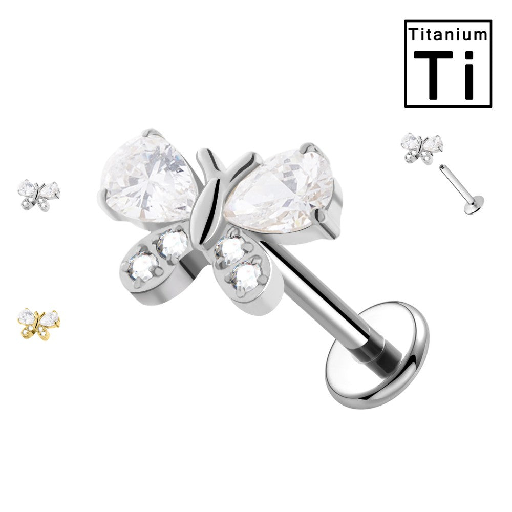 Labret Titanio Farfalla con Cristalli Trasparenti