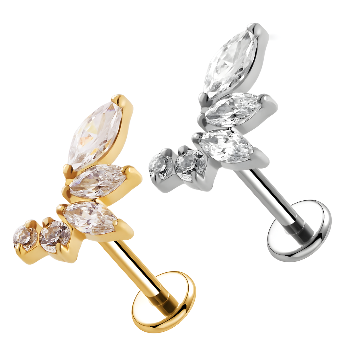 Labret in Titanio a Forma di Foglia con Cristalli