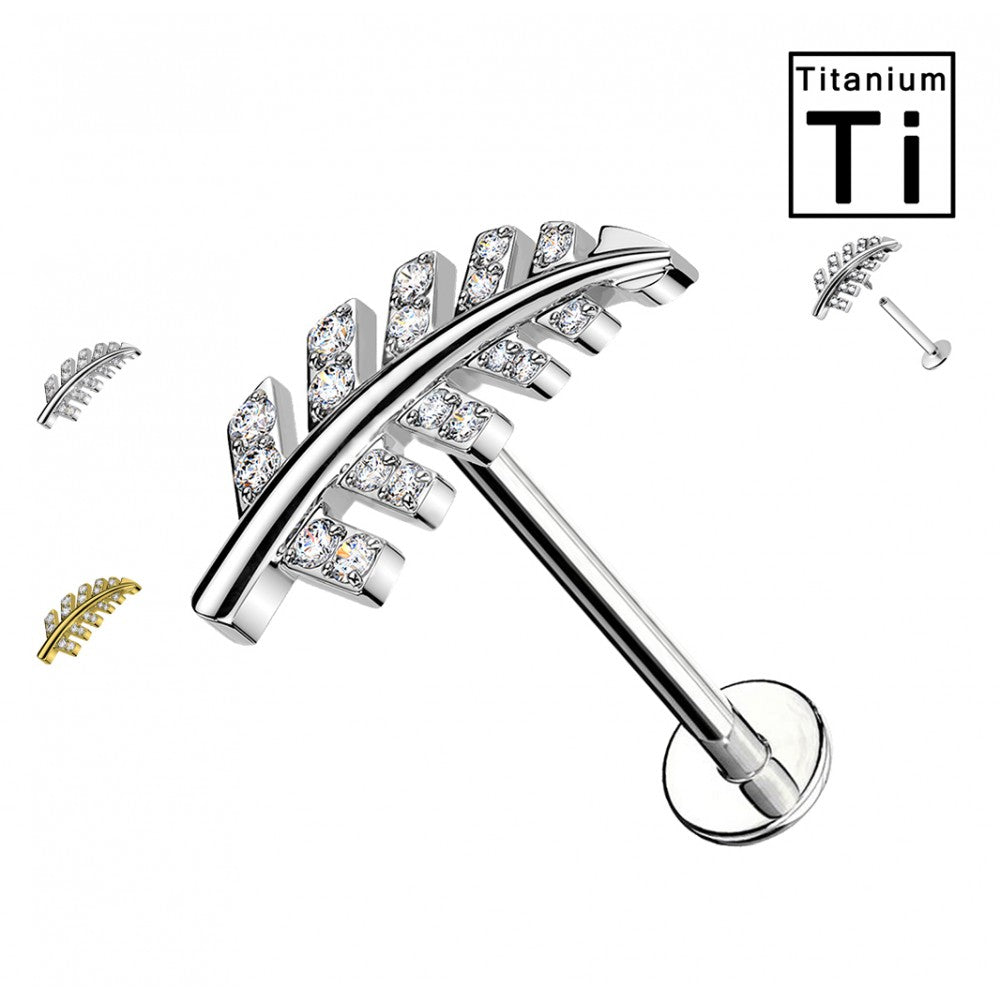Labret Titanio Foglia Trasparente e Oro