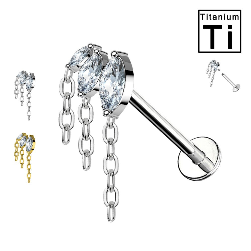 Labret Titanio con 3 Cristalli e Catene Eleganti