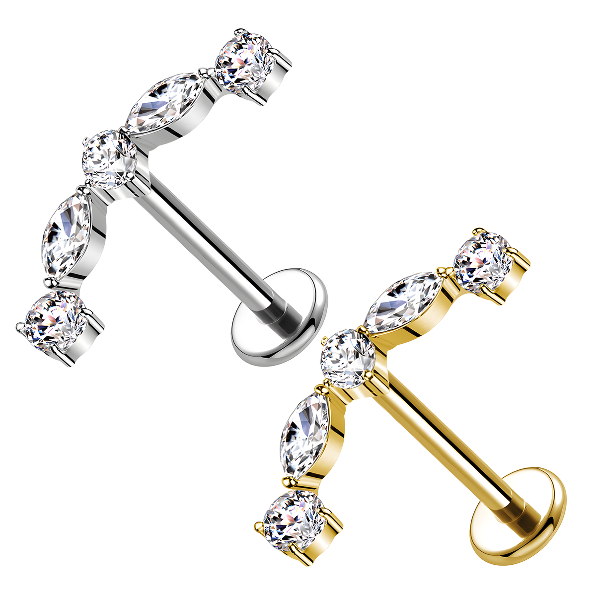Labret in Titanio con Cristalli Lineari