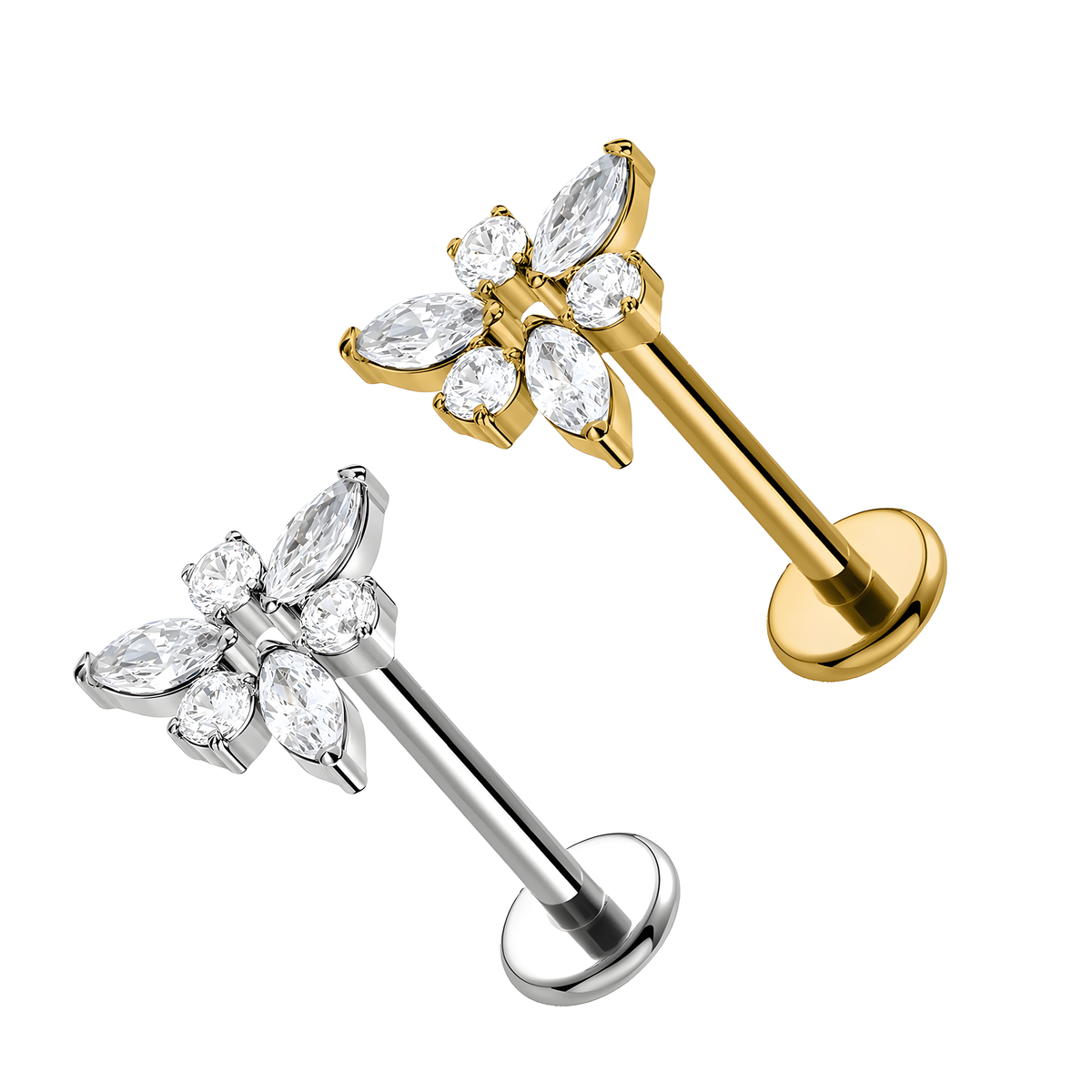 Labret in Titanio con Cristalli Rotondi e a Navette