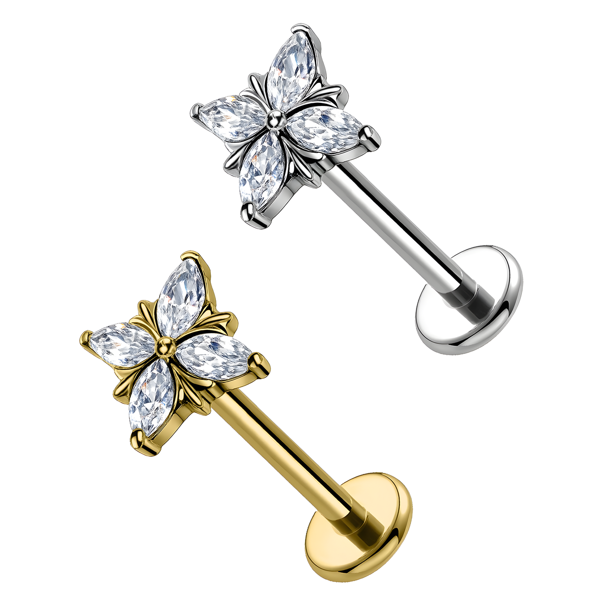 Labret in Titanio con Quattro Cristalli