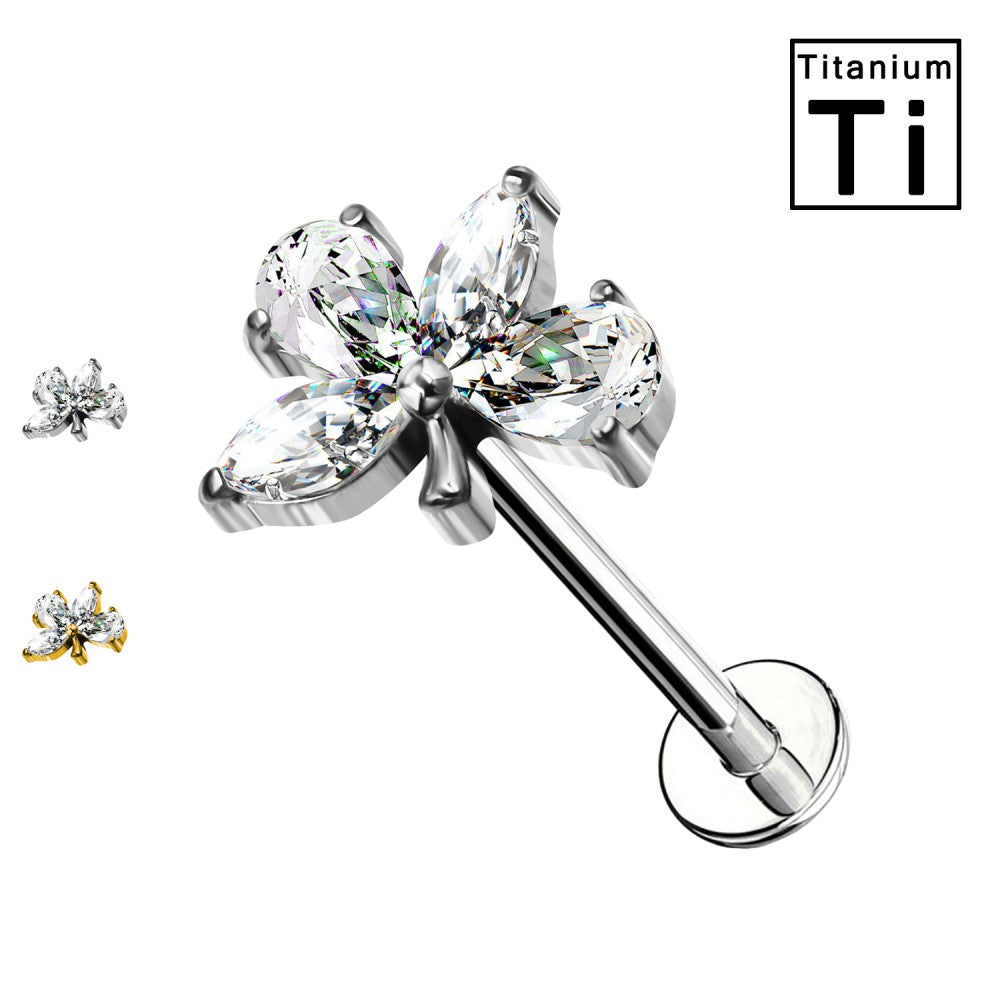 Labret in Titanio con Foglie di Cristallo Eleganti