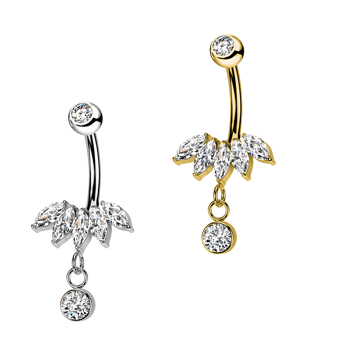 Piercing Banana Ombelico in Titanio con Cristalli e Pendente